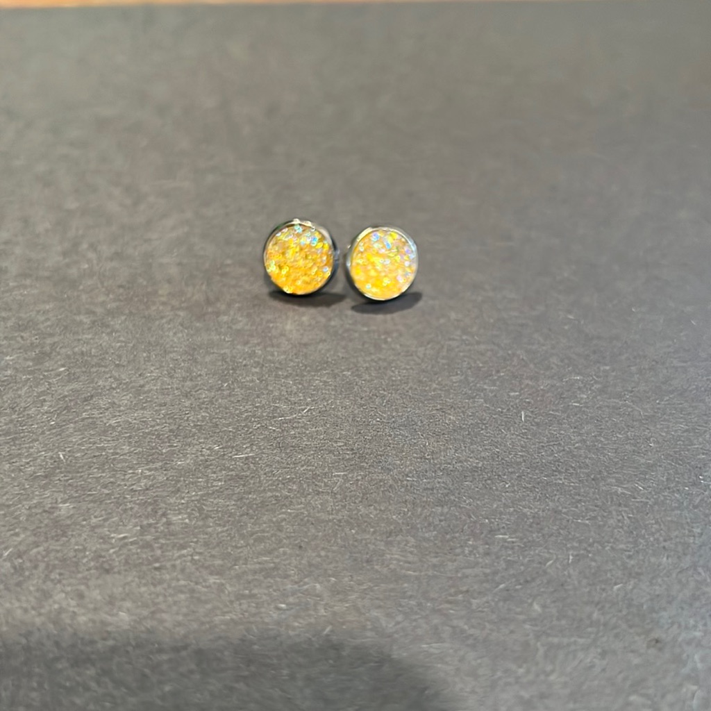 Golden Yellow Faux Druzy Studs, Nwob
